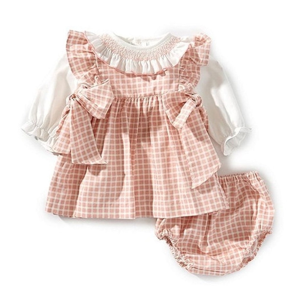 Edgehill Collection Pink Gingham Ruffle Pinafore Dress set
